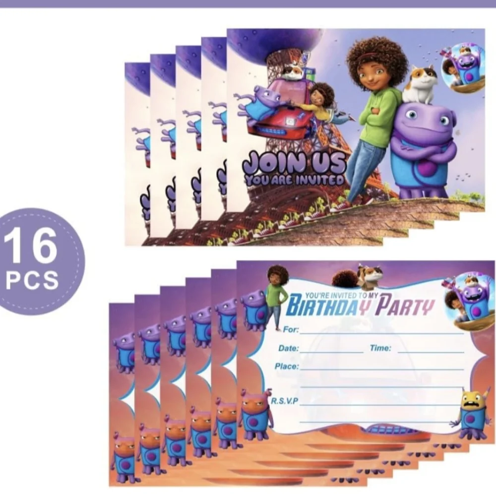 MEGIMA 16Pcs Dreamworks Home Birthday Invitation Cards.